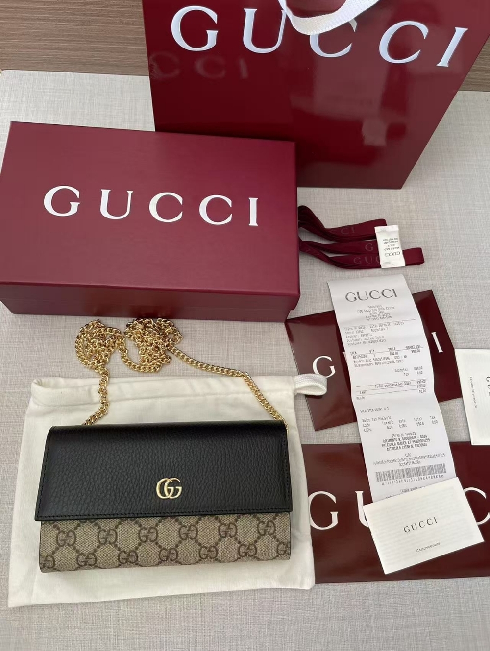 Gucci Bi-color GG Marmont wallet on chain